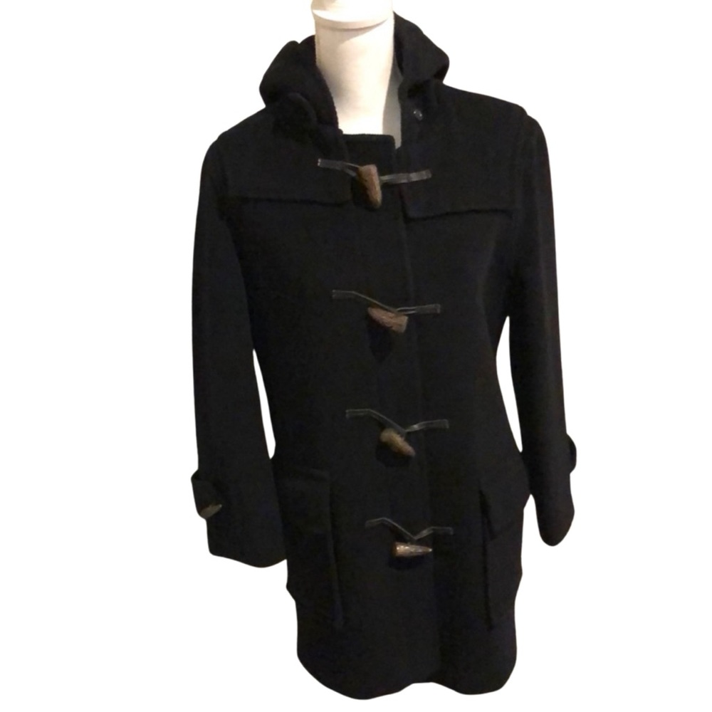 Burberry London Black Wool Duffle Jacket Coat Medium Sz 6